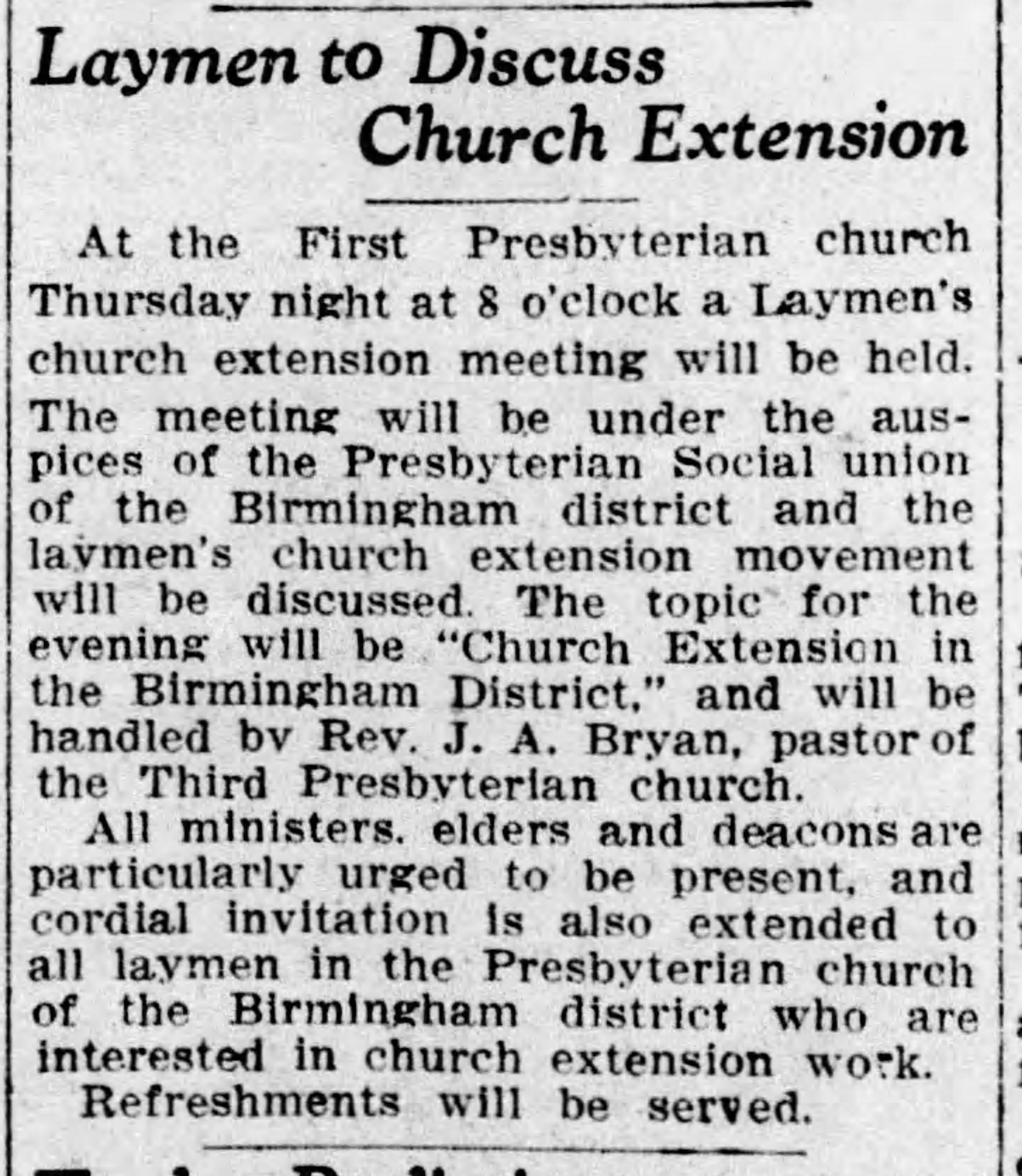 Laymen to Discuss Church Extension